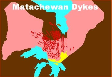 A map showing the Matachewan dykes.
