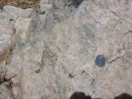 A close-up view of the nepheline syenite.