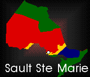 A map showing where Sault Ste Marie is in Ontario.
