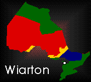 A map showing where Wiarton is in Ontario.