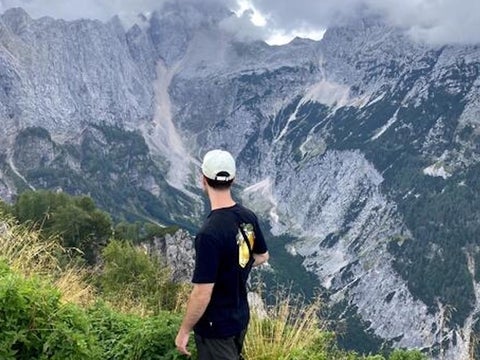 Man looking at mountains