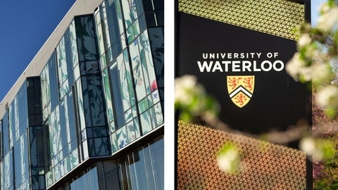 University of Waterloo School of pharmacy building and University of Waterloo sign