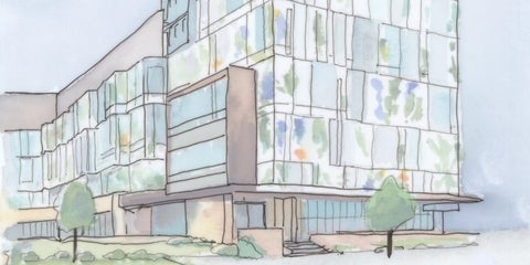 watercolour art of Pharmacy building