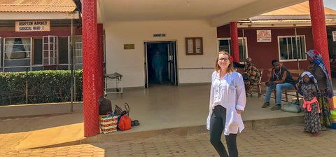 Katie standing outside Haydom Lutheran Hospital in Tanzania