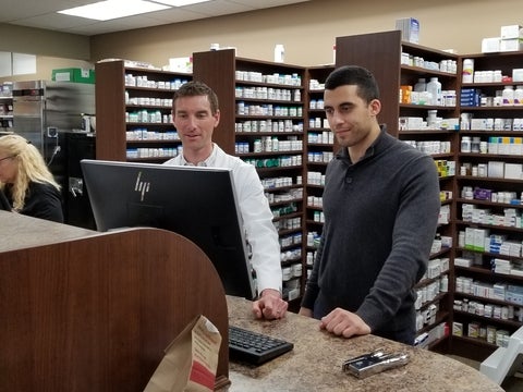 Chrs and Sammy in the pharmacy