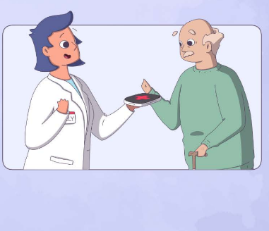 woman passing naloxone kit to older man