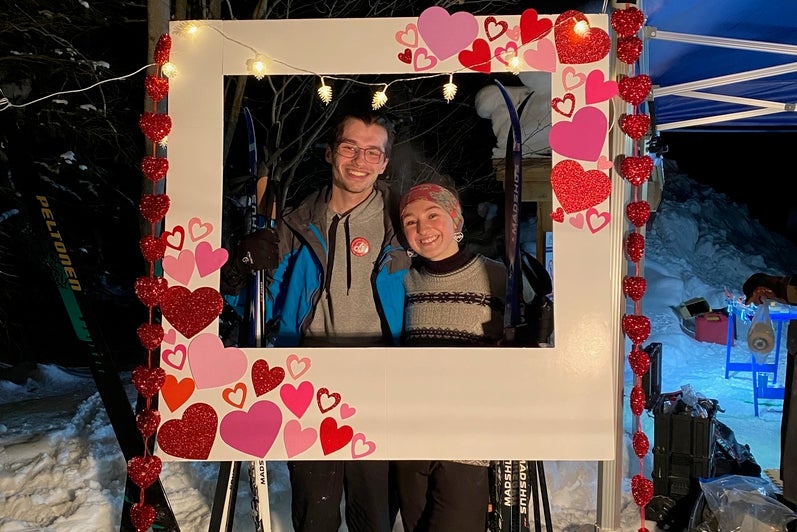Matthew and Mackenzie cross country skiing in Hiawatha, Sault Ste. Marie.