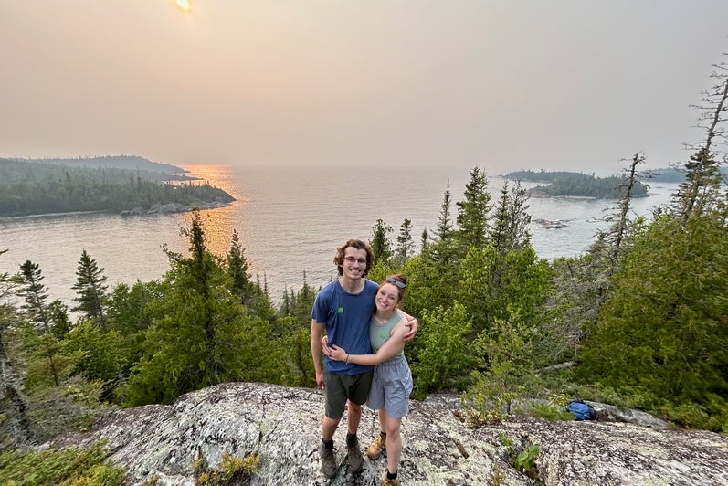 Matthew and Mackzenzie at Chalafont Cove viewpoint, Lake superior Provincial Park 