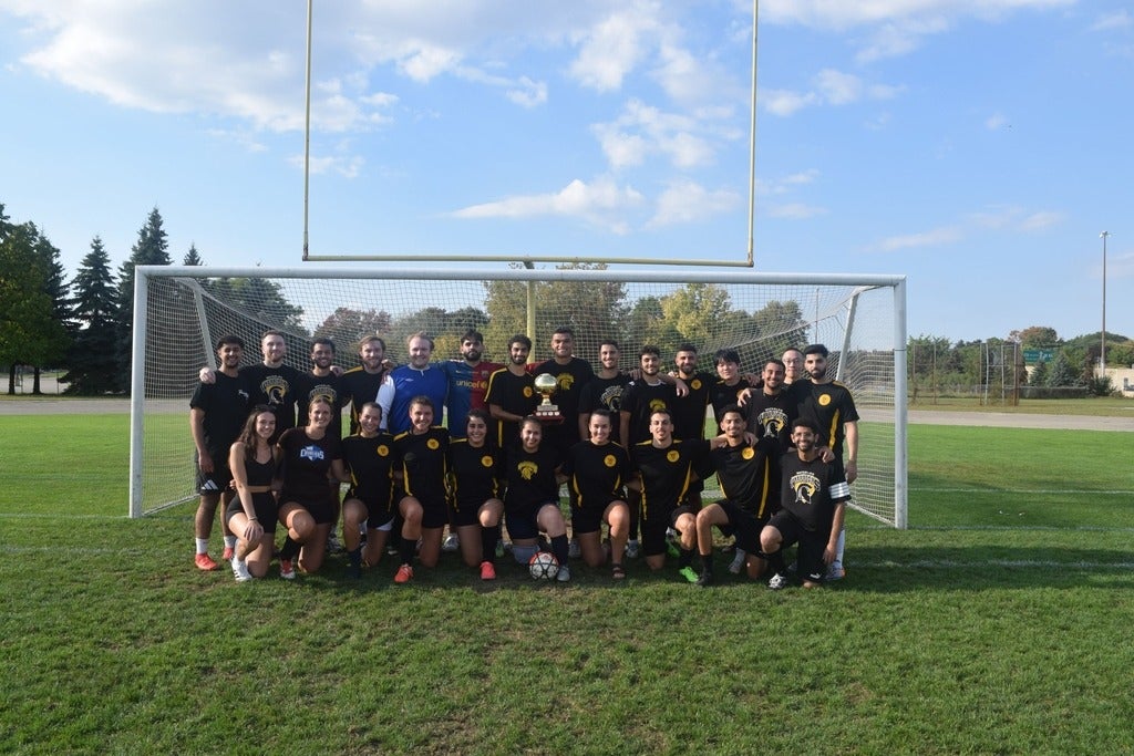 A group of student soccer players