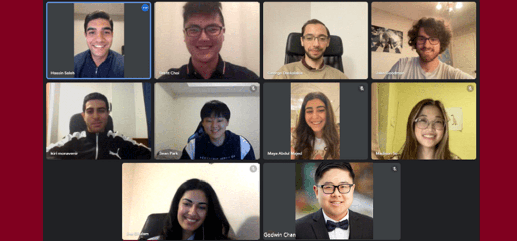 Group of students on online call planning event