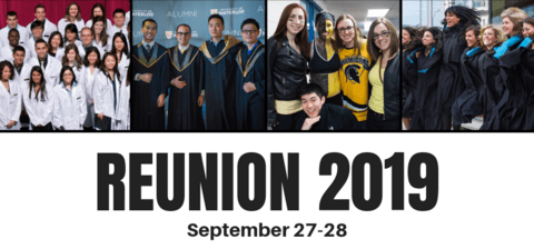 Reunion 2019, Sept 27-28. Pictures of smiling students.