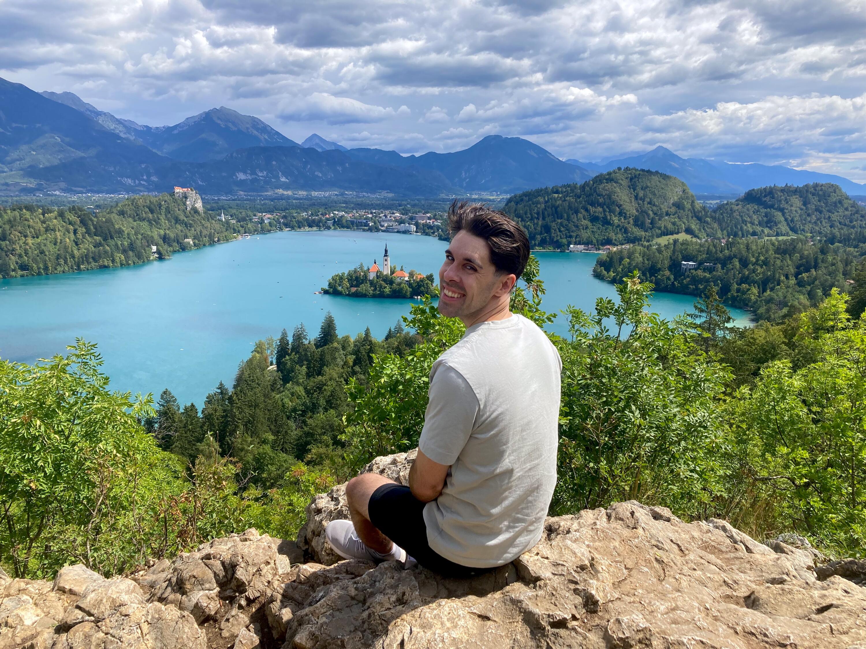 Richrad Granholm looking out at Lake Bled.