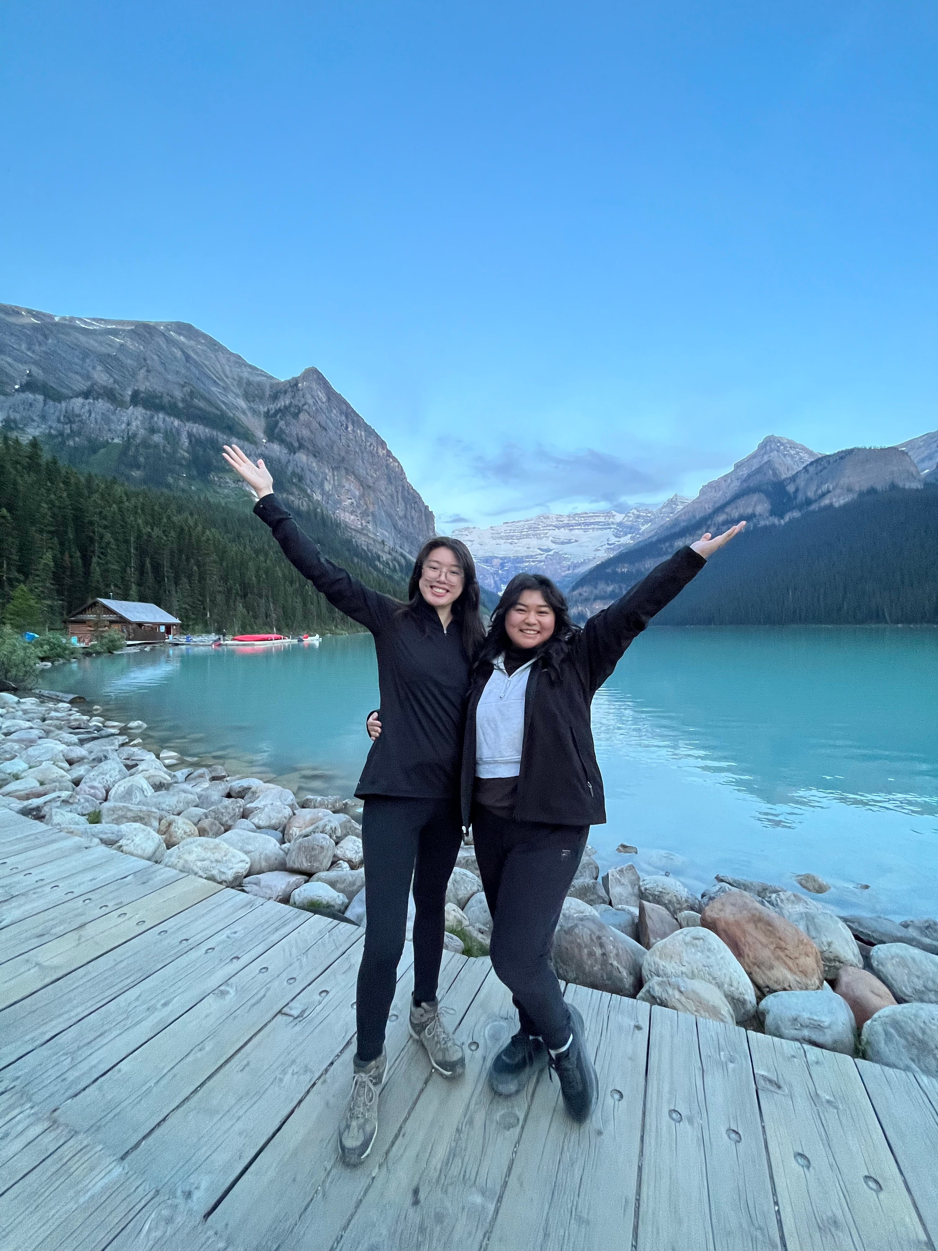 Two women in front of mountains in Alberta