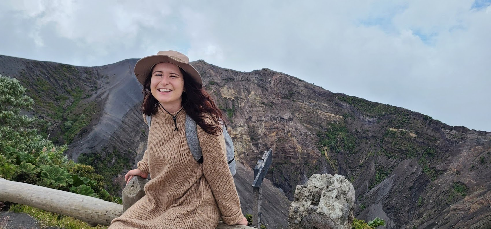 Iryna smiling on a hike around Volcan Irazu National Park