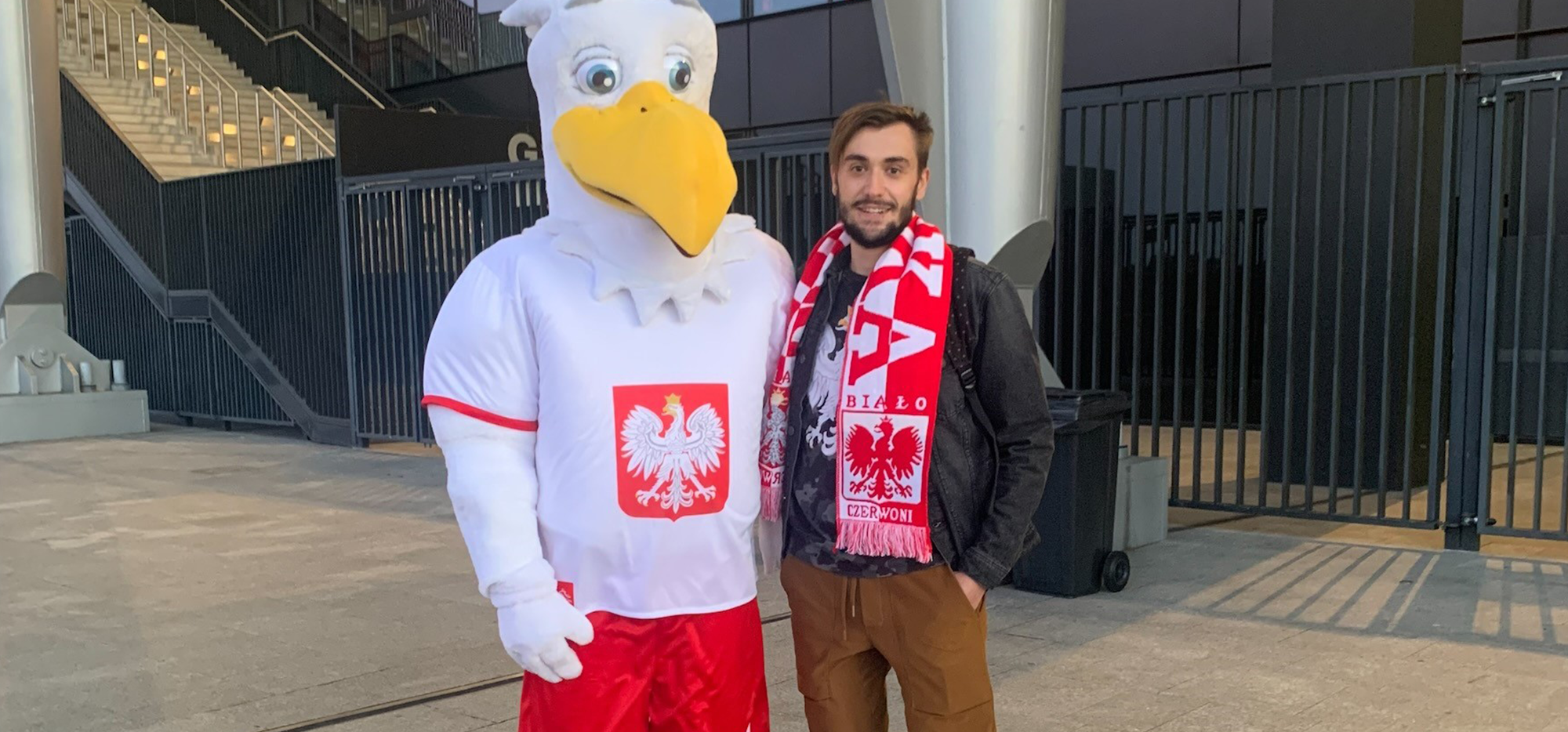 Jacob and the mascot for Poland's national football team