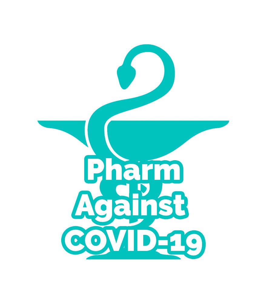 Pharm Against COVID-19 Logo featuring a snake curling around a cup
