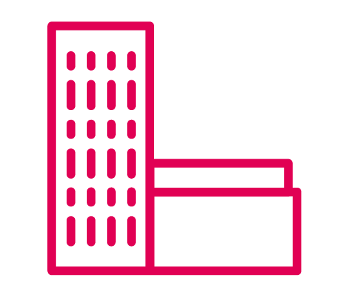 red pharmacy building symbol