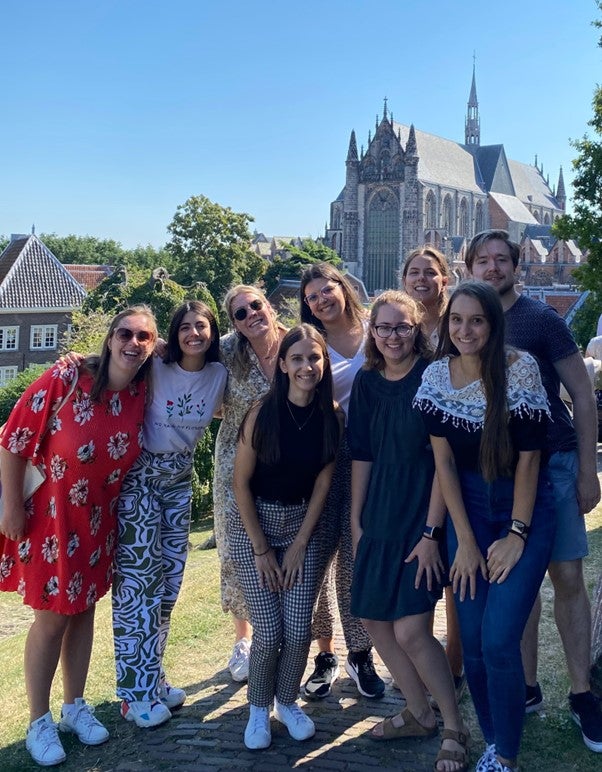 Exchange students in front of Hooglandse Kerk, Leiden