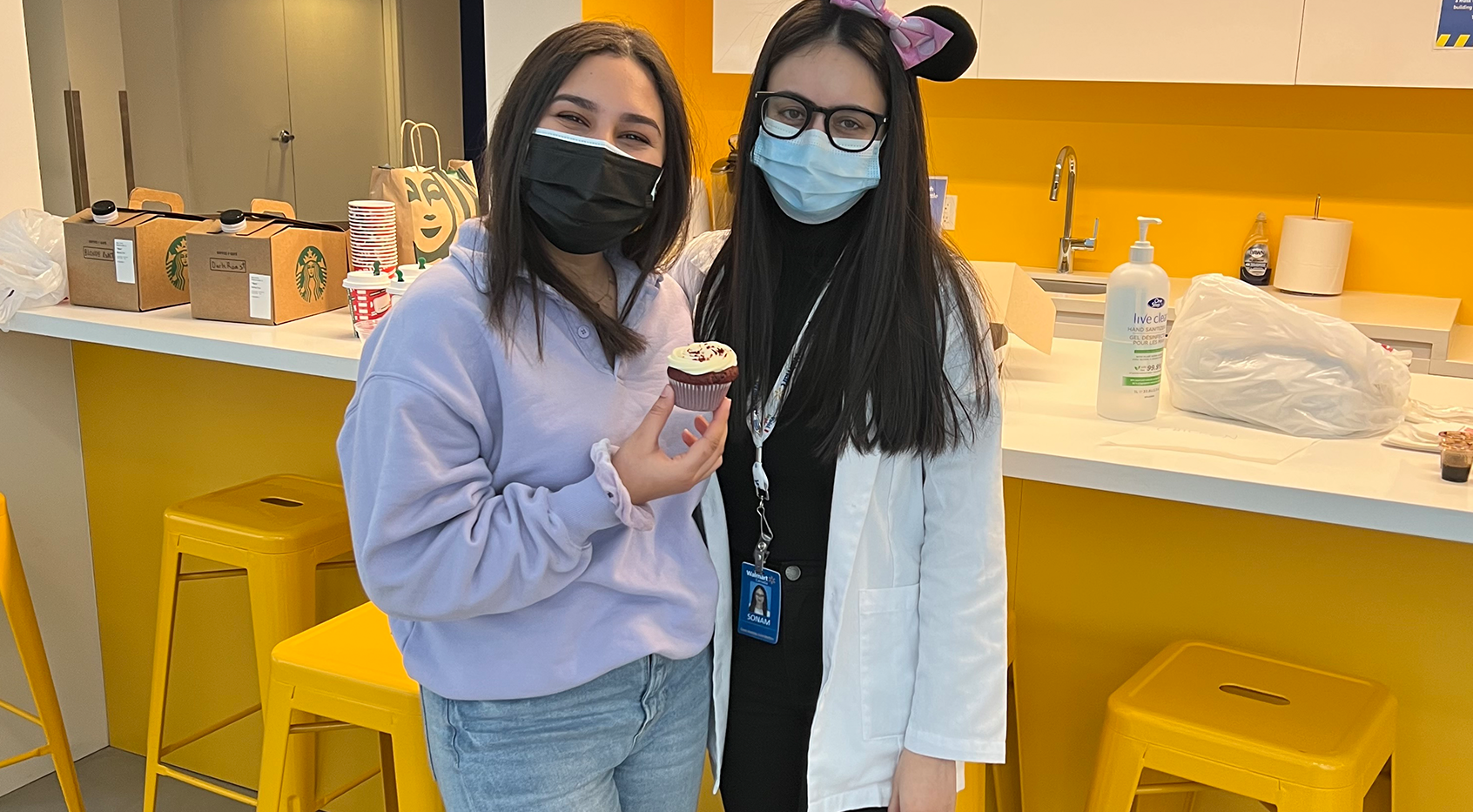 Sara and Sonam wearing masks at the vaccine clinic
