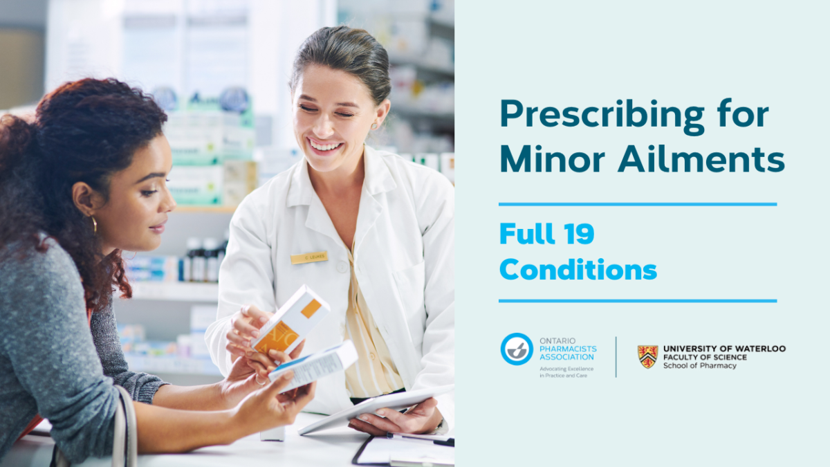 prescribing for minor ailments full 19 conditions, smiling pharmacist and patient