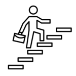 icon depicting man with briefcase walking up stairs