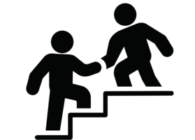 Icon of person helping other person up stairs