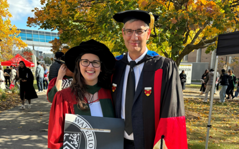 Jillian Adams and Professor Ken Klassen in regalia at Waterloo's 2024 convocation.