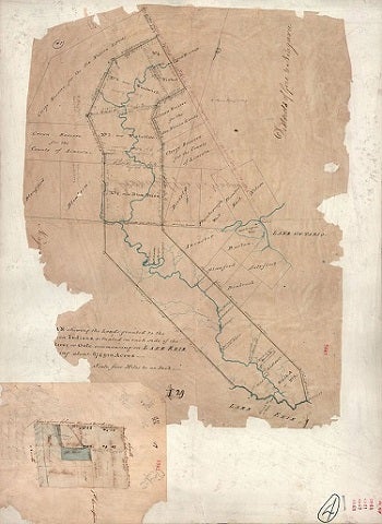 1821 map by Thomas Rideout showing "Indian Lands" along the Grand River, a portion of the Haldimand Tract.