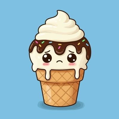 vanilla ice cream cone with hot fudge- melting