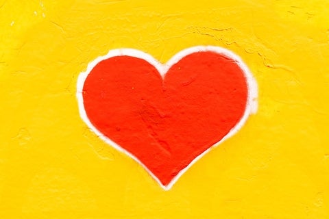 red heart, yellow background