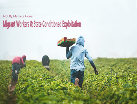 farmers in a field with text: Nor by Markets Alone: Migrant Workers and State Conditioned Exploitation"