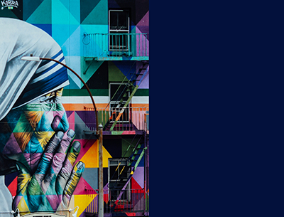 Mother Teresa with hands to her mouth