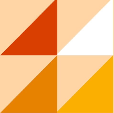 four right angle triangles, red, orange yellow and white