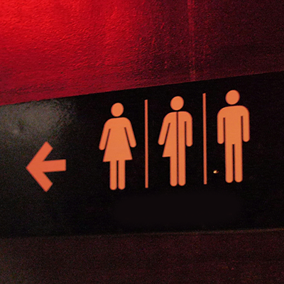 female, trans, and male gender washroom symbols