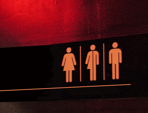 female, trans, and male gender washroom symbols