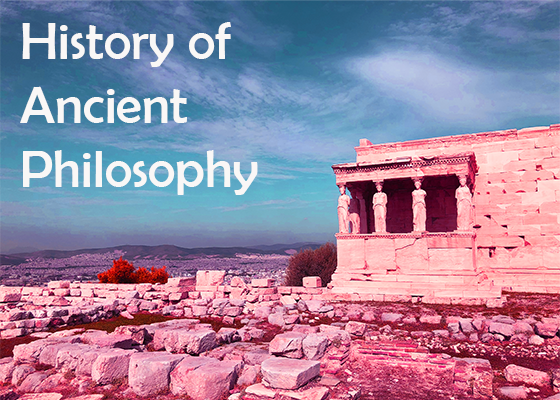 text " History of Ancient Philosophy" against the acropolis at sunset