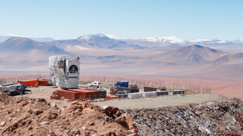 A large research telescope in the desert.