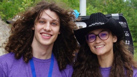 Two students at the rocket event.