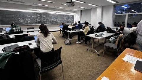 Physics Tutoring Centre on campus with students sitting down