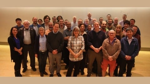 Department faculty group photo with Donna Strickland, centre.