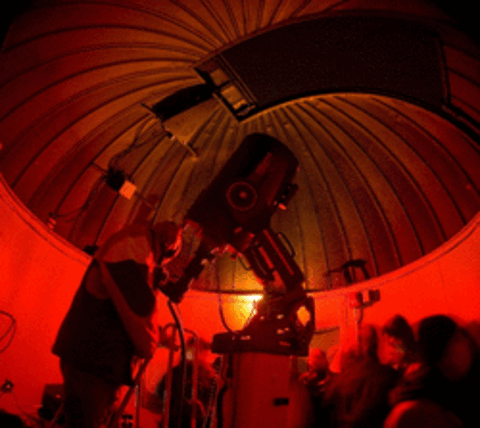 Gustav Bakos observatory interior, in red light
