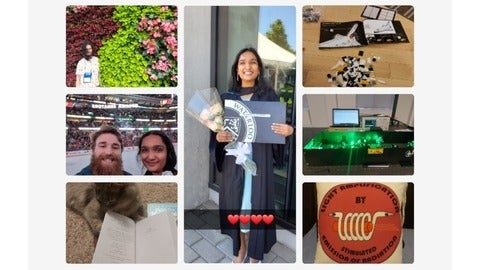 Collage of pictures of Urja and the things she loves