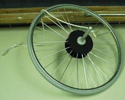Photograph of bicycle wheel gyroscope