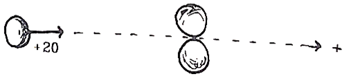 Diagram of two spherical spaceships being intercepted by third spherical spaceship