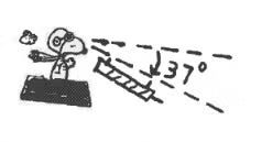Diagram showing Snoopy flying with his gun pointed 37 degrees downward.