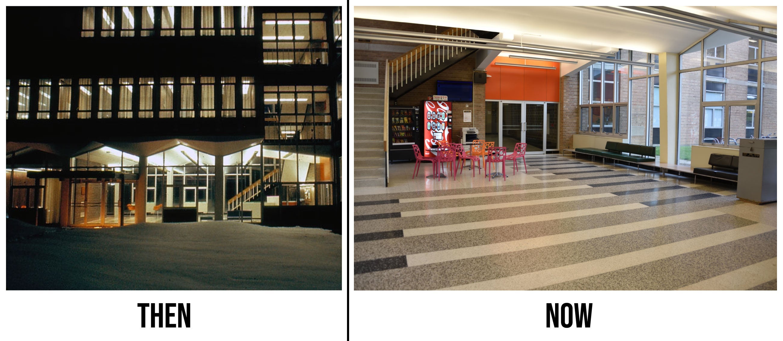  Main Lobby of Physics Building in the past versus now