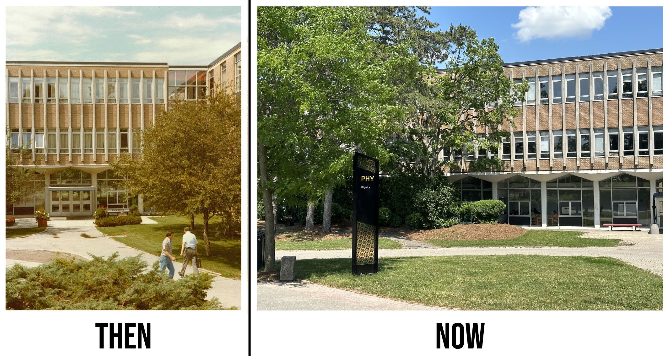  Physics Building Exterior in the past versus now