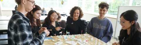 Katherine Perrott in studio with students