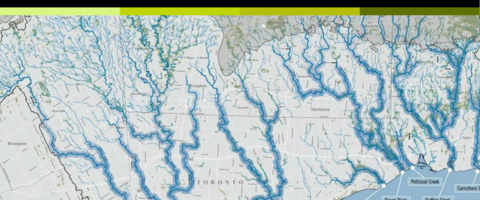 Banner image of a map of Toronto's hidden rivers with the Faculty of Environment colour banner above it