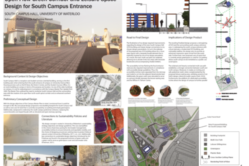 PLAN211 Student Adrian Li's project "Open Flow Green Corridor & Leisure Space Designed for South Campus Entrance"